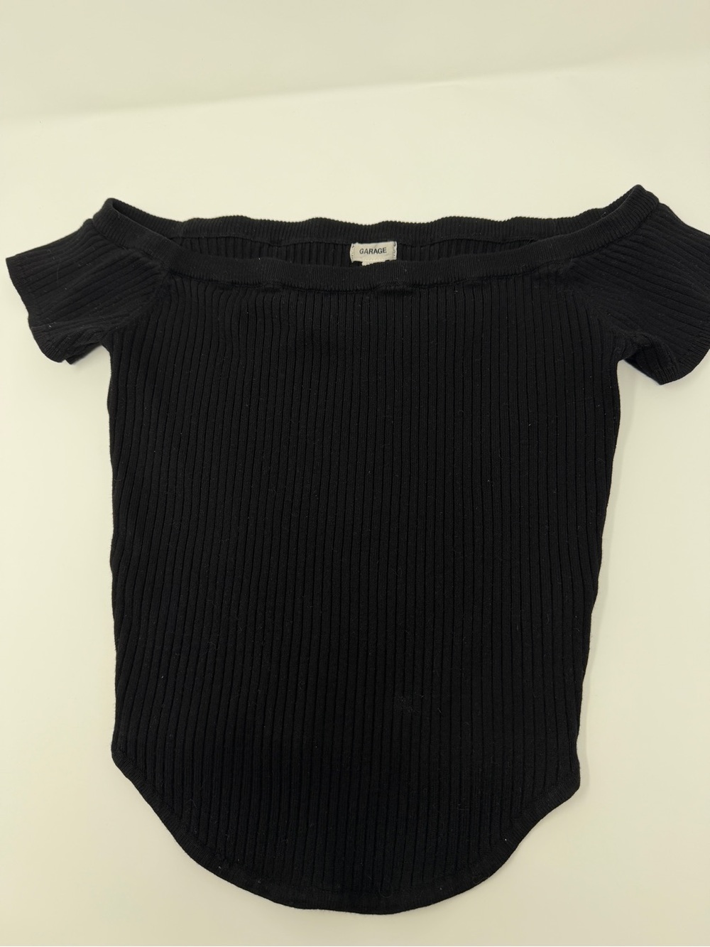 Garage Black Ribbed Off-Shoulder Top